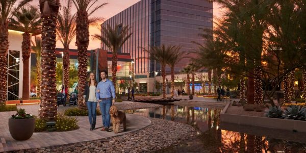 Couple walking their dog at Downtown Summerlin