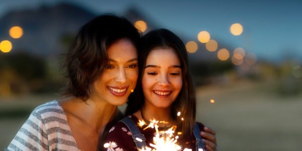 Mom and daughter with a sparkler in Summerlin