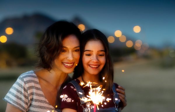 Mom and daughter with a sparkler in Summerlin