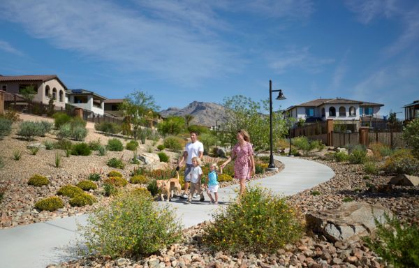 Family walking on the trail system in summerlin