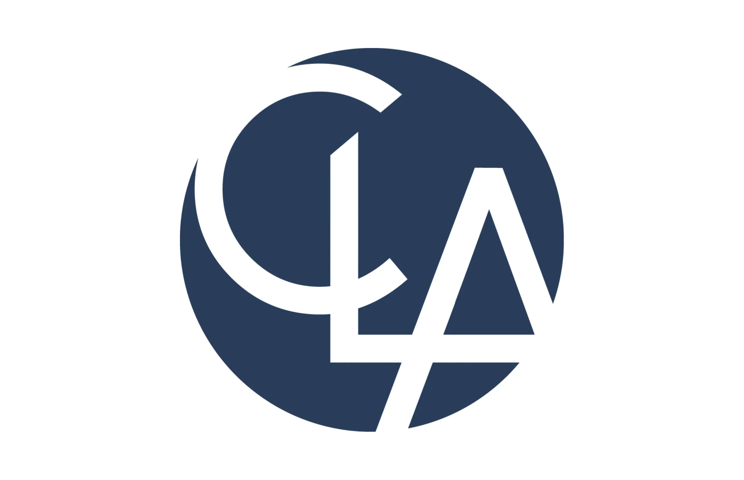 A circular logo with the navy blue letters CLA overlapping inside a solid navy blue circle on a white background.