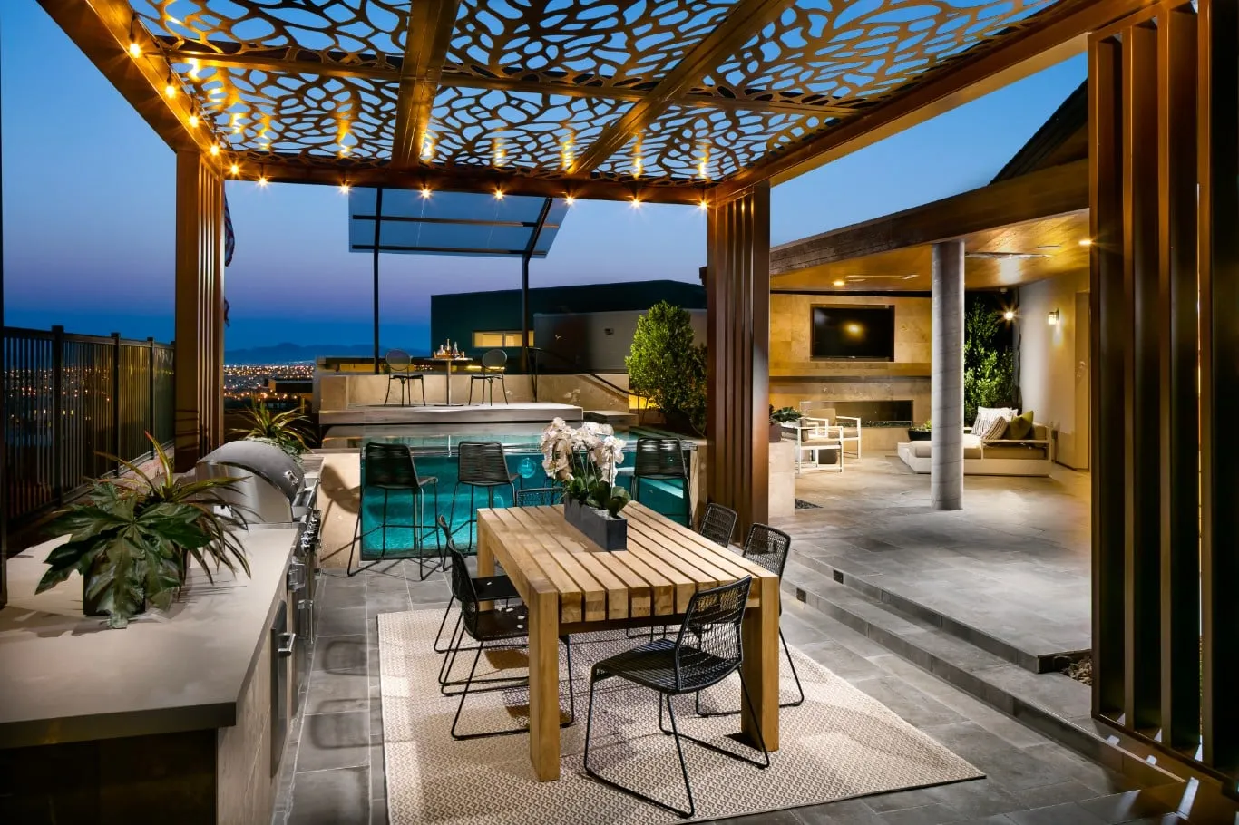 Backyard with a pool at Granite Heights by Toll Brothers in Summerlin