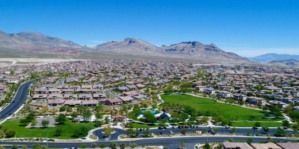 Aerial view of summerlin facing the mountains