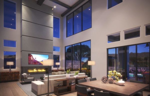 Living room of Mesa Ridge model home by Toll Brothers in Summerlin