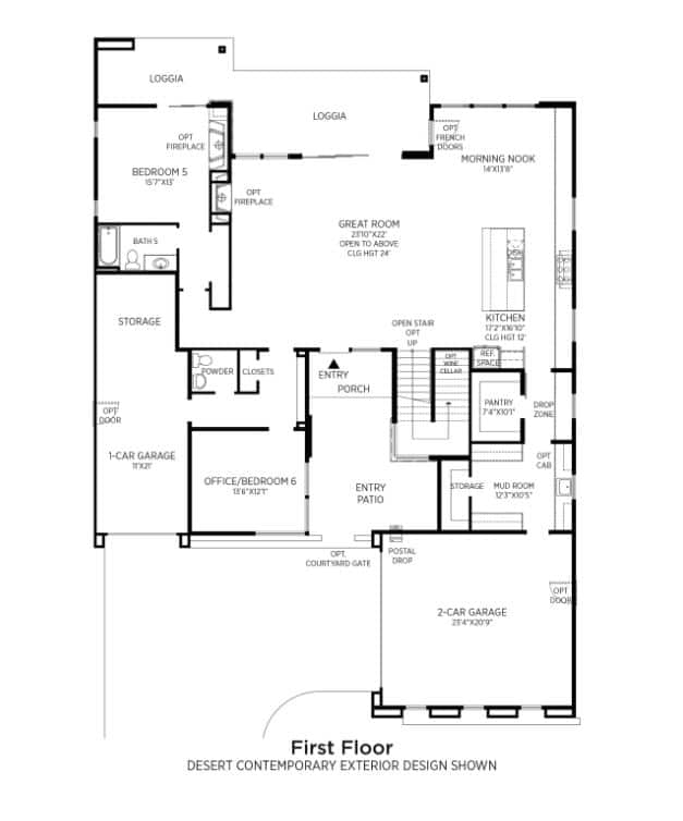 First Floor Floorplan of Knoll in Sky View Collection in Mesa Ridge by Toll Brothers in The Mesa in Summerlin