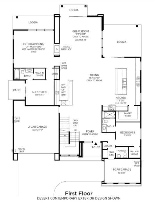 First Floor Floorplan of Oak Creek in Sky View Collection in Mesa Ridge by Toll Brothers in The Mesa in Summerlin