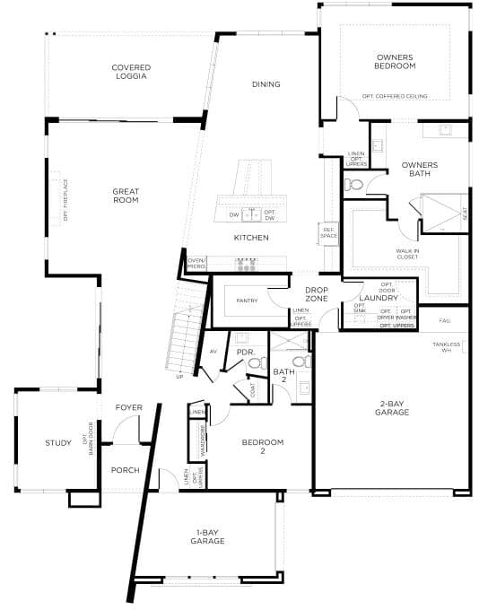 First Floor Floorplan of Plan 3 Model in Sandalwood by Pardee Homes in Stonebridge in Summerlin