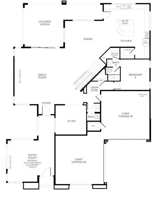 First Floor Floorplan of Plan 4 in Sandalwood by Pardee Homes in Stonebridge in Summerlin