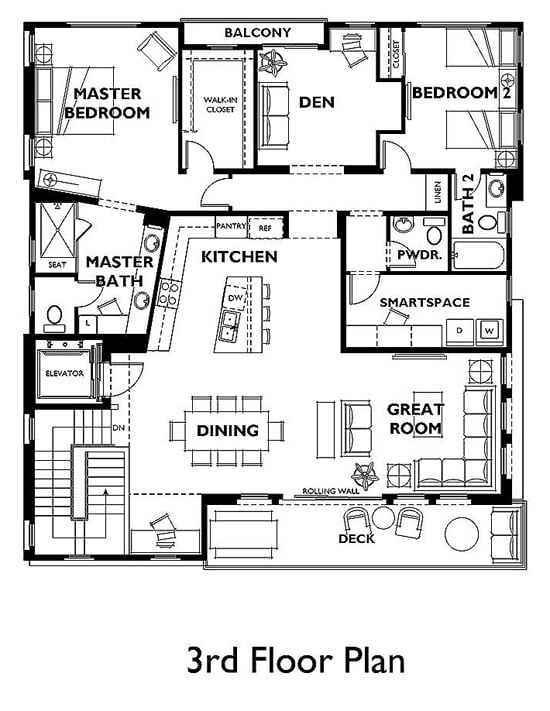 Third Floor Floorplan in Summit in Modern Collection in Trilogy by Shea Homes in South Square in Summerlin