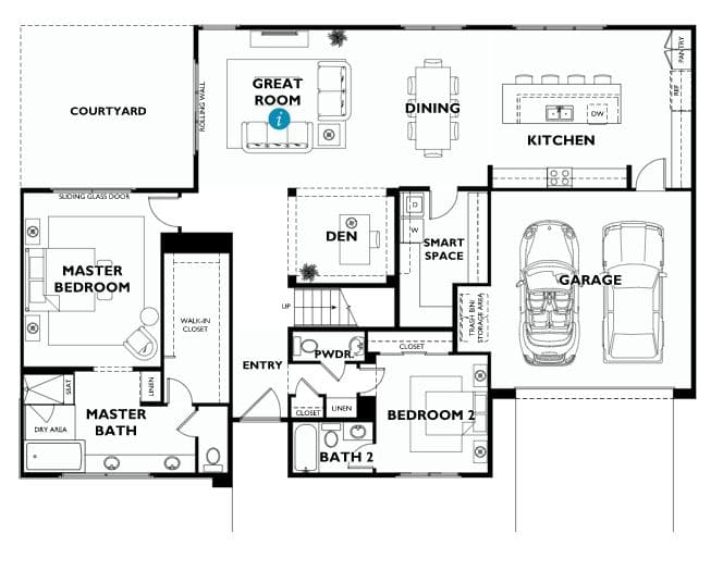 First Floor Floorplan of Luster in Luxe Collectionn in Trilogy by Shea Homes in South Square in Summerlin