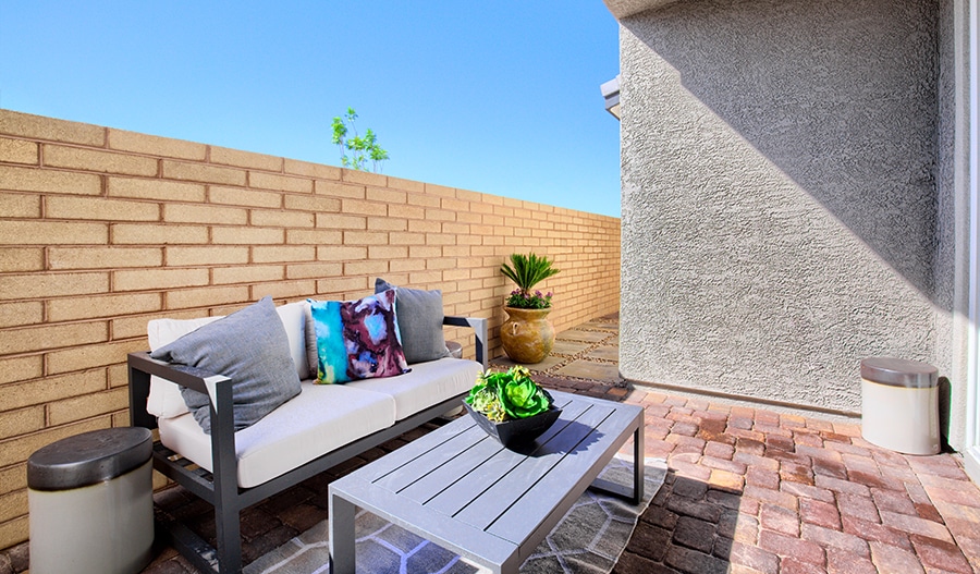 Patio in Boston Model in Moro Pointe by Richmond American Homes in Redpoint Square in Summerlin