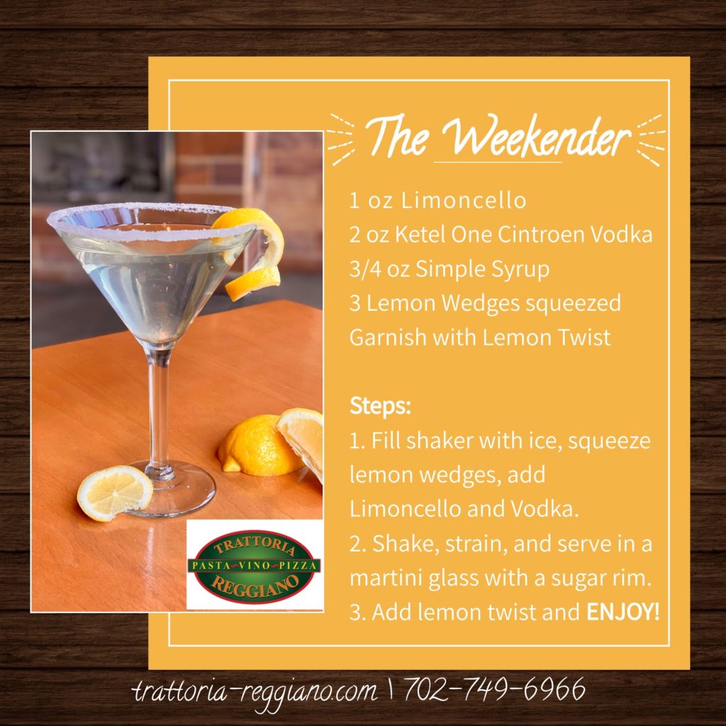 The Weekender cocktail recipe from Trattoria Reggiano
