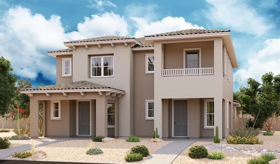 Front Elevation B of Boston and Chicago Model in Moro Pointe by Richmond American Homes in Redpoint Square in Summerlin