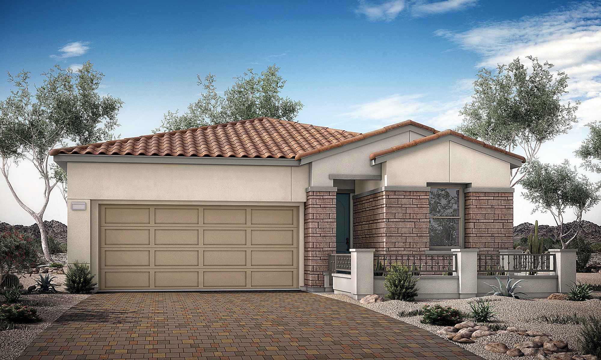 Front Elevation 1C of Calico Floorplan in Crystal Canyon by Woodside Homes in Summerlin