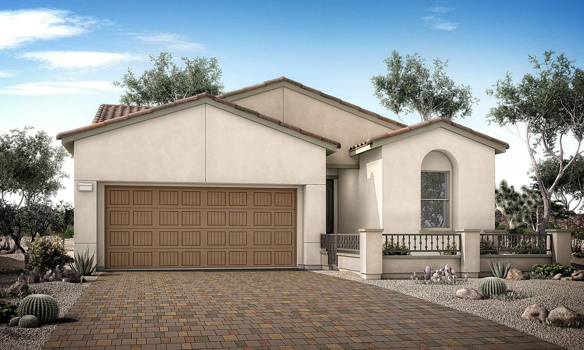 Front Elevation 1A of Calico Floorplan in Crystal Canyon by Woodside Homes in Summerlin
