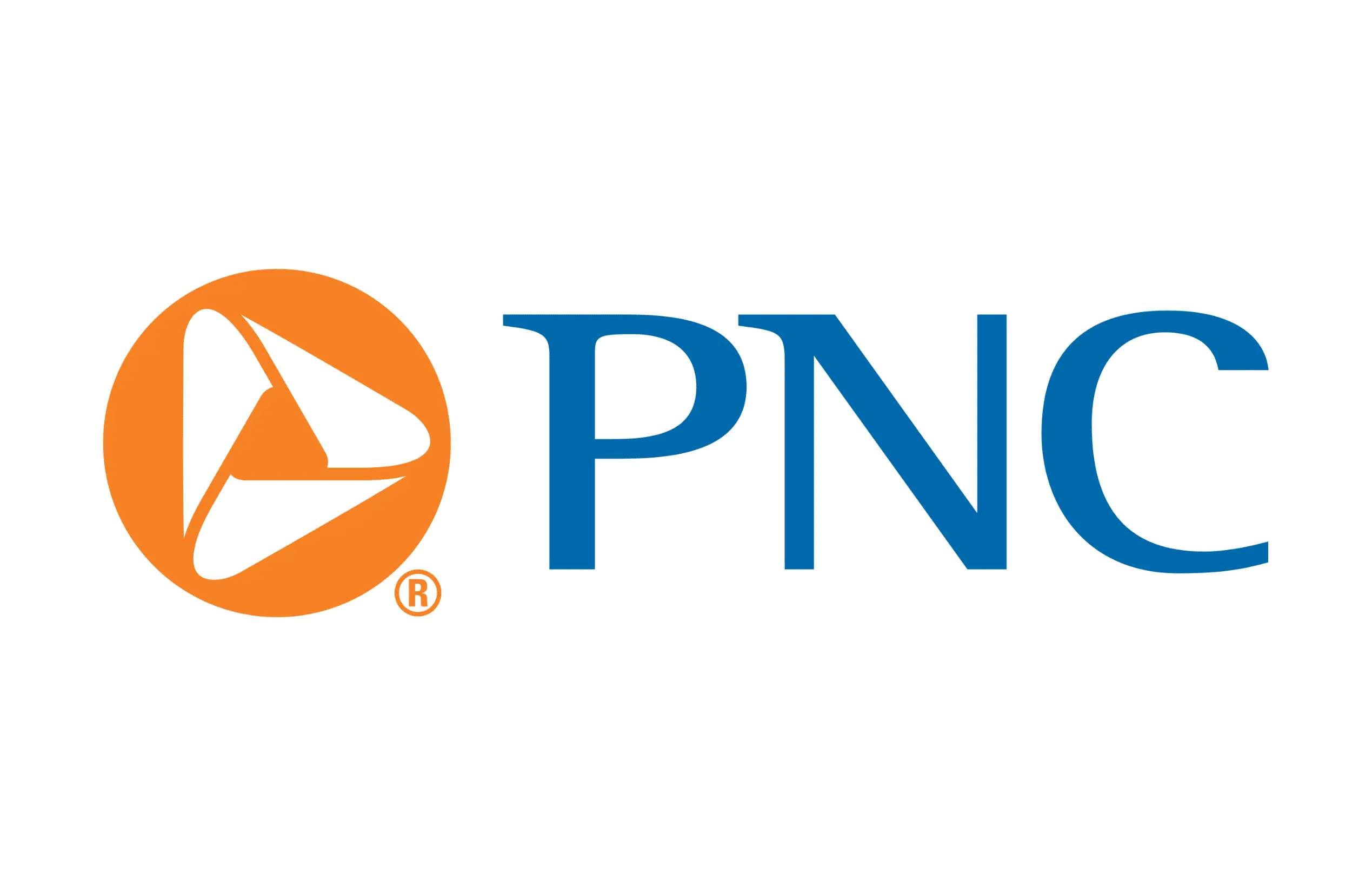 The image shows the PNC logo with an orange circle containing a triangular design on the left, followed by the blue letters PNC on a white background.
