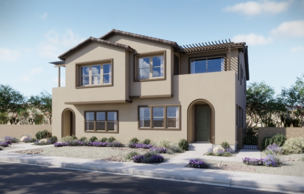 Front Elevation A of Arden Townhome Model at Dove Rock by Woodside Homes