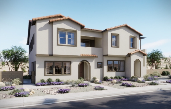Front Elevation A of Haven Townhome Model at Dove Rock by Woodside Homes