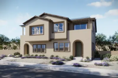 Front Elevation A of Arden Townhome Model at Dove Rock by Woodside Homes