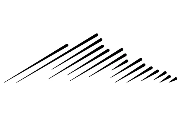 A series of black, diagonal lines arranged in a row, decreasing in length from left to right, each line ending with a rounded tip on a white background.