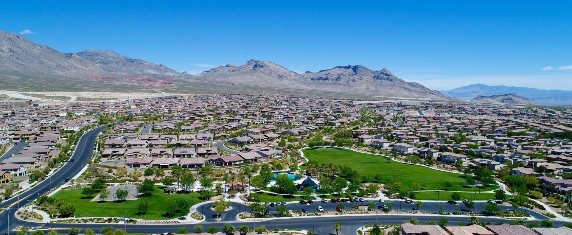 Aerial view of summerlin facing the mountains