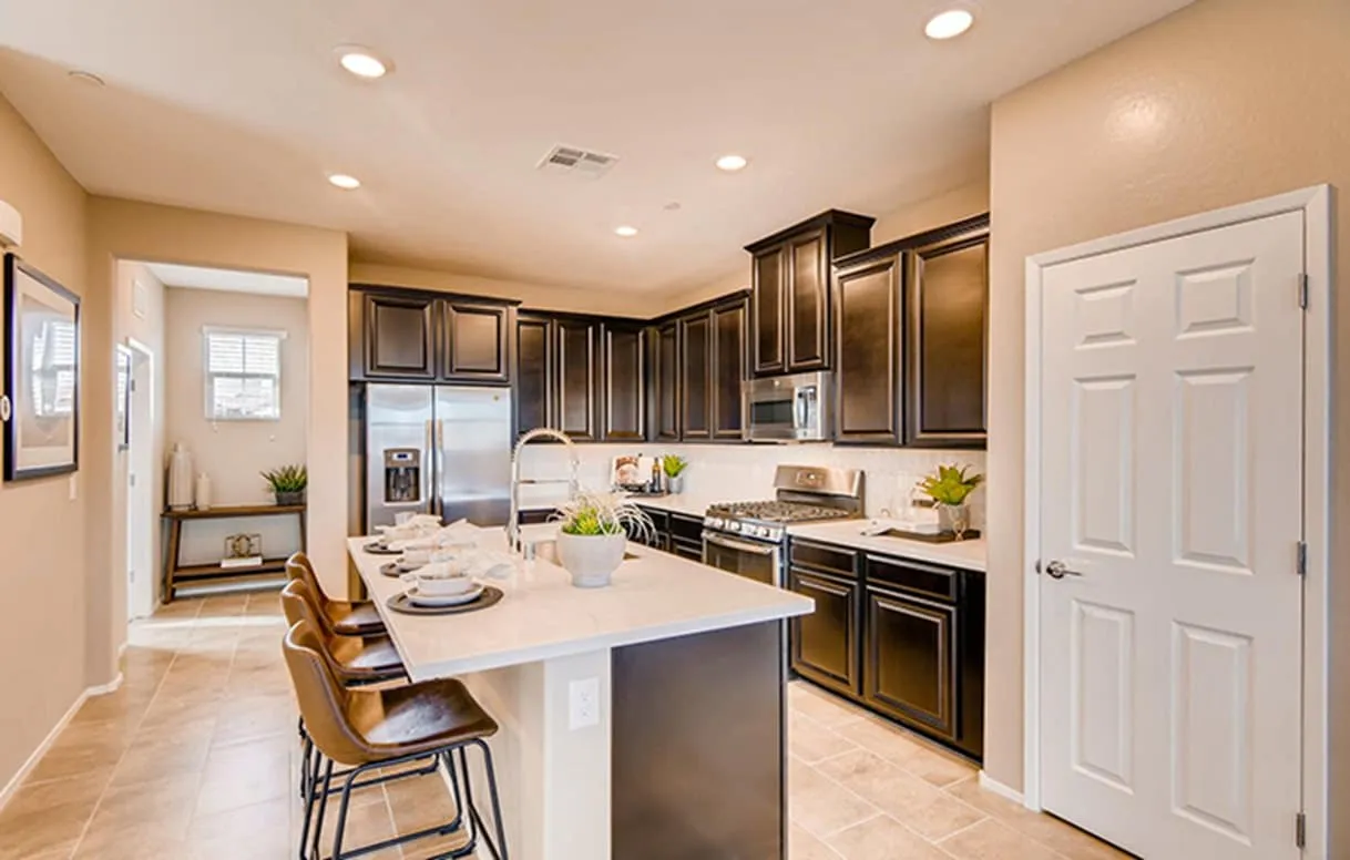 Austin model kitchen at Santa Rosa Bellamar collection in Summerlin